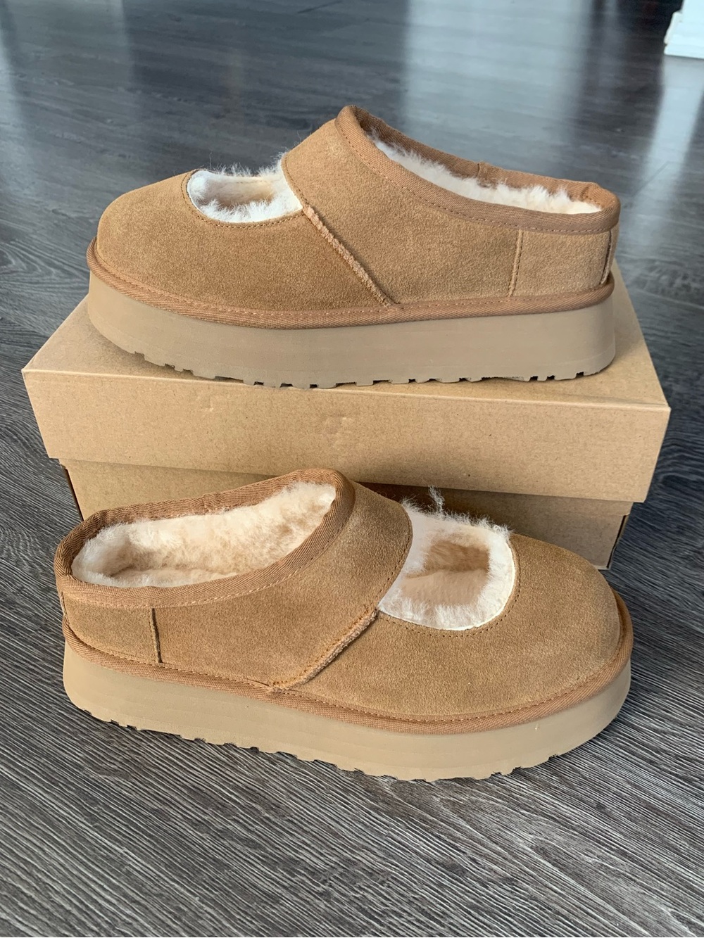 Ugg bea Mary Jane Suede Slip-On slippers in Chestnut